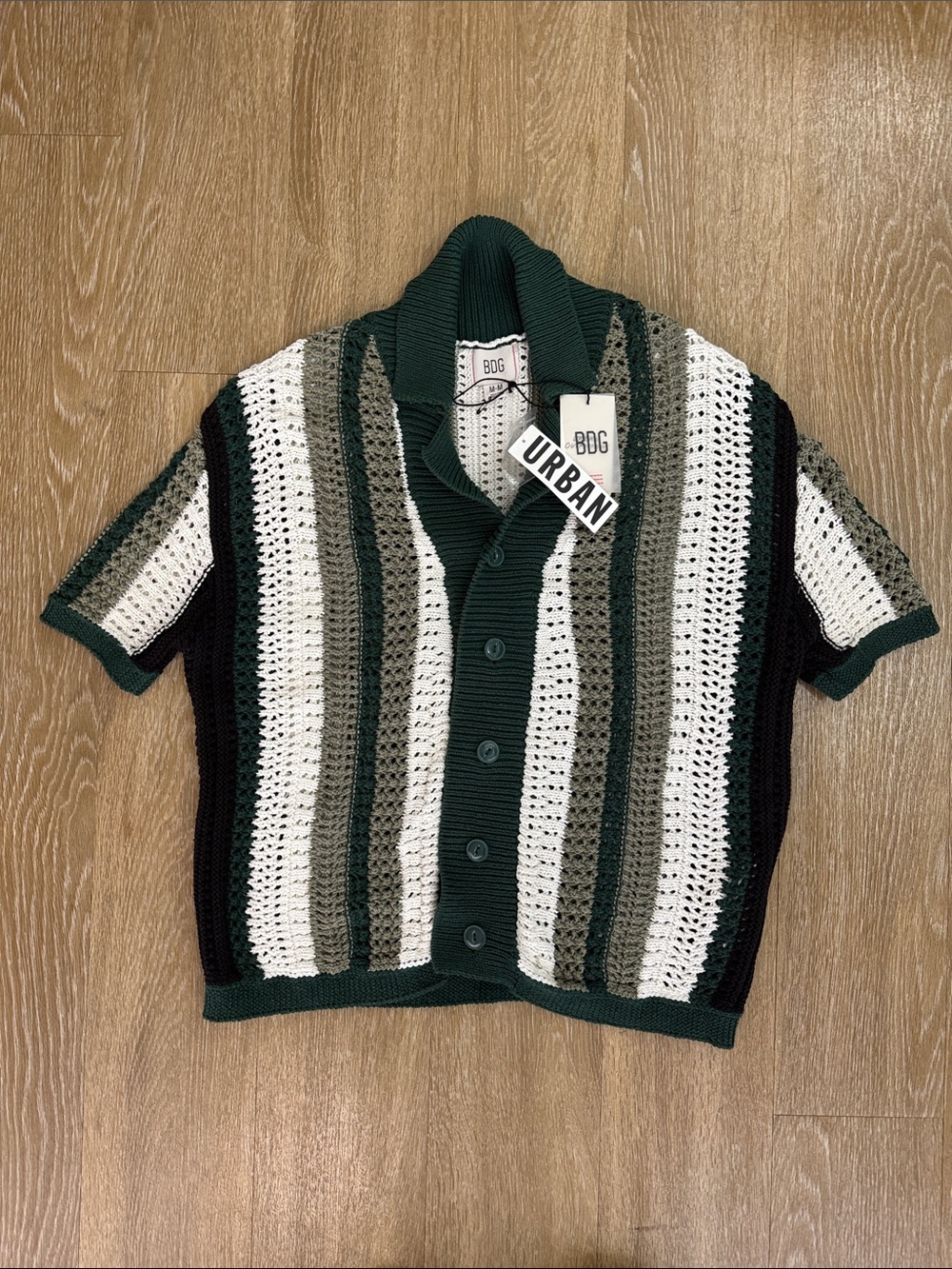Urban Outfitters BDG Open Knit Crochet Button Up Shirt Coastal Grandpa Core M - Picture 3 of 8